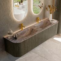 Badmeubel Mondiaz Kurve-Dlux | 180 cm | Meubelkleur Shadow | Wastafelkleur Oza | Solid surface | Wasbak beide zijden spoelbak | 2 kraangaten