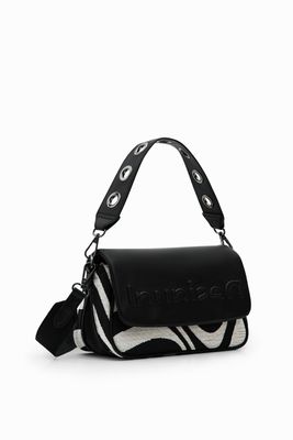 Kleine schoudertas met half logo en zebra - BLACK - U