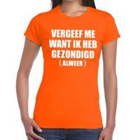 Vergeef me tekst t-shirt oranje dames