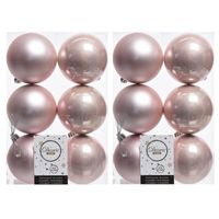 12x Kunststof kerstballen glanzend/mat licht roze 8 cm kerstboom versiering/decoratie lichtroze   -