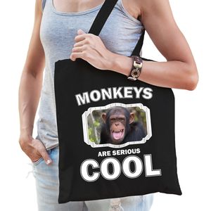 Katoenen tasje monkeys are serious cool zwart - apen/ chimpansee cadeau tas