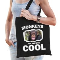 Katoenen tasje monkeys are serious cool zwart - apen/ chimpansee cadeau tas - thumbnail