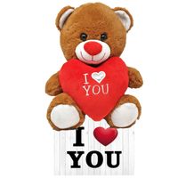 Donker bruine pluche knuffelbeer 30 cm incl. Valentijnskaart I Love You