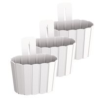 Set van 3x stuks wood-look muur plantenpot/bloempot kunststof dia 20 cm/hoogte 15 cm parel wit