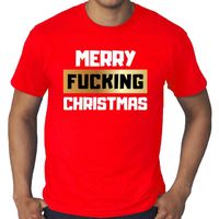 Plus size fout kerst shirt  Merry Fucking Christmas rood voor heren 4XL  -