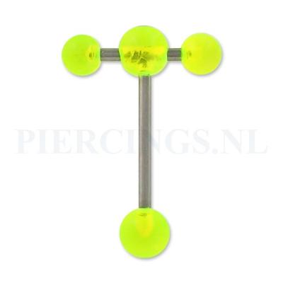Tongpiercing acryl met extra barbell UV geel