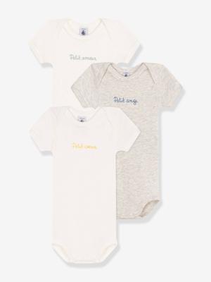 Set van 3 rompertjes met korte mouwen Petit coeur baby PETIT BATEAU wit