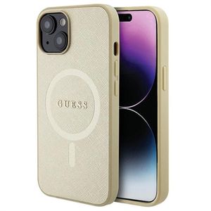 iPhone 15 Plus Guess Saffiano Hybrid Case - MagSafe Compatible - Beige