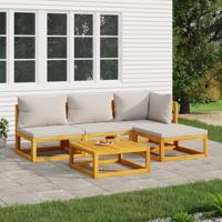 5-delige Loungeset met lichtgrijze kussens massief hout