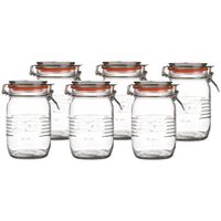 Voorraadpot/bewaarpot - 6x - 1L - glas - met beugelsluiting - D14 x H17 cm