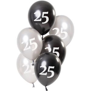Ballonnen 25 Jaar Zwart/Zilver (6st)