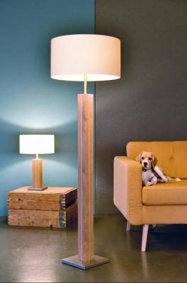 Houten vloerlamp Staande lamp eiken hout HerzBlut &apos;Dana&apos; stoffen kap E27 fitting 160cm