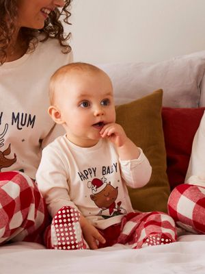 Babypyjama voor familiecapsulecollectie Kerstmis ecru