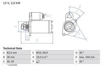 Startmotor / Starter BOSCH, Spanning (Volt)12V, u.a. für Mercedes-Benz, Ssangyong, VW