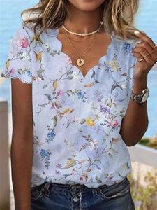 Country Floral Casual Shell Neck Knit T-Shirt