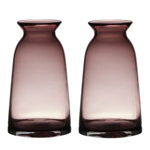 Set van 2x stuks transparante home-basics paars/roze glazen vaas/vazen 23.5 x 12.5 cm