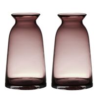 Set van 2x stuks transparante home-basics paars/roze glazen vaas/vazen 23.5 x 12.5 cm - thumbnail