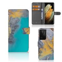 Samsung Galaxy S21 Ultra | Bookcase | Marble Blue Gold | Portemonnee hoesje
