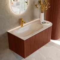 Badmeubel Mondiaz Kurve-Dlux | 95 cm | Meubelkleur Ruby | Wastafelkleur Meli | Solid surface | Wasbak linker zijde spoelbak | 1 kraangat