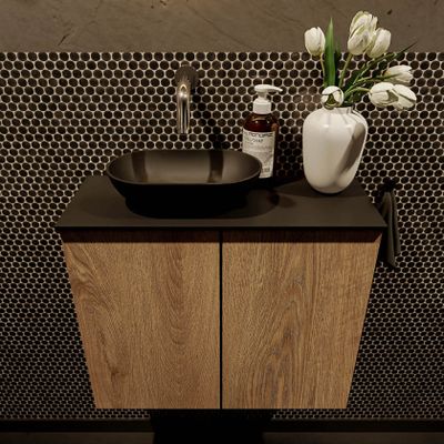 Mondiaz Fowy toiletmeubel 60cm washed oak met blad en waskom urban links zonder kraangat