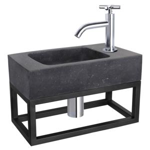 Differnz fonteinset bombai black - natuursteen - kraan kruis - met handdoekrek - 40 x 22 x 9 cm - chroom