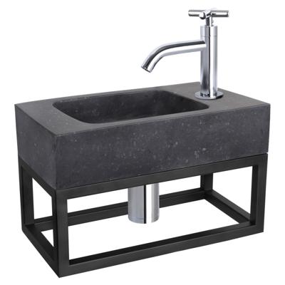 Differnz fonteinset bombai black - natuursteen - kraan kruis - met handdoekrek - 40 x 22 x 9 cm - chroom