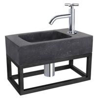 Differnz fonteinset bombai black - natuursteen - kraan kruis - met handdoekrek - 40 x 22 x 9 cm - chroom