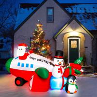 150 cm Opblaasbare Decoratie Kerstmis LED Kerstman in Helikopter met Sneeuwpop en Pinguïn Kerstdecoratie Opblaasbaar Buiten