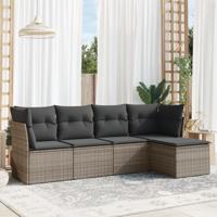 5-delige Loungeset met kussens poly rattan grijs