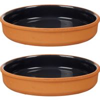 2x stuks tapas/hapjes serveren/oven schaal terracotta/zwart 23 x 4 cm