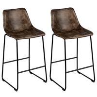 Set van 2 Barkrukken Barstoel van Hout met Rugleuning Barkruk met Metalen Poten en Voetensteun Zithoogte 75 cm Keukenstoel Bistrokruk
