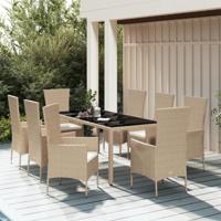 9-delige Tuinset met kussens poly rattan beige