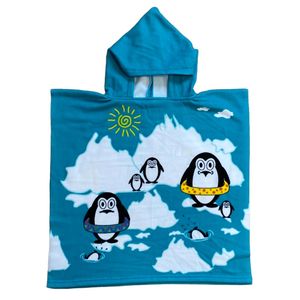 Bad cape/poncho - kinderen - pinguins print - 60 x 120 cm - microvezel