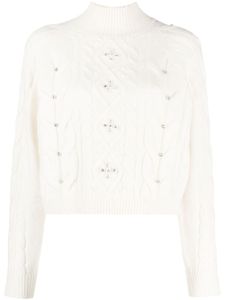 TWINSET pull en maille torsadée à ornements en cristal - Blanc