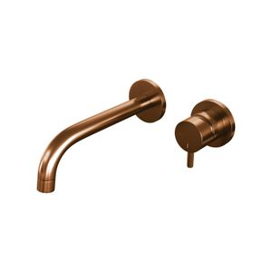 Inbouw Wastafelmengkraan Brauer Copper Edition Coldstart Gebogen Uitloop Korte Ronde Hendel Rechts Geborsteld Koper PVD Met Rozetten Brauer