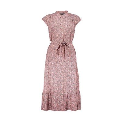 Geisha maxi jurk met all over print en ceintuur roze