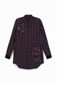Geruite blouse met bloemen - BLUE - S