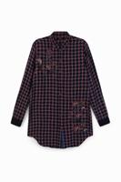 Geruite blouse met bloemen - BLUE - S