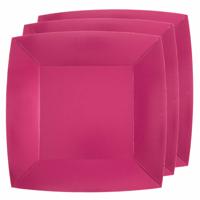 Feest gebaksbordjes - fuchsia roze - 20x - karton - 18 cm - vierkant - kartonnen feestbordjes