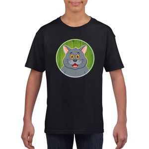 Dieren grijze kat shirt zwart jongens en meisjes