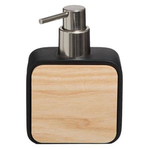 Zeeppompje/zeepdispenser - zwart - 10 x 15 cm - 200 ml - bamboe/kunststeen - badkamer hygiene