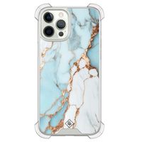iPhone 12 (Pro) siliconen shockproof hoesje - Marmer lichtblauw