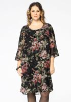 Yoek Jurk FLOWER FLOCK | Zwart | Maat 54/56
