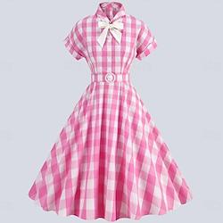 Geblokt Klassiek Retro vintage Jaren '50 Intens roze A-lijn jurk Flare Jurk Dames Voor meisjes Ruitjes Ruudullinen Katoenen stof Carnaval Dagelijks gebruik Vakantie Teaparty Kleding Lightinthebox