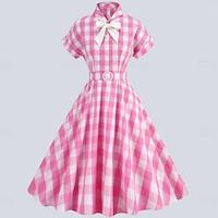 Geblokt Klassiek Retro vintage Jaren '50 Intens roze A-lijn jurk Flare Jurk Dames Voor meisjes Ruitjes Ruudullinen Katoenen stof Carnaval Dagelijks gebruik Vakantie Teaparty Kleding Lightinthebox