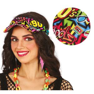 Foute 90's print party zonneklep - multi kleuren - jaren 90 verkleed accessoires - volwassenen