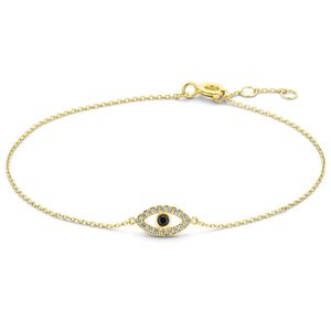 Armband Boze Oog geelgoud-zirconia wit-zwart 16,5-18,5 cm