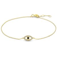 Armband Boze Oog geelgoud-zirconia wit-zwart 16,5-18,5 cm - thumbnail