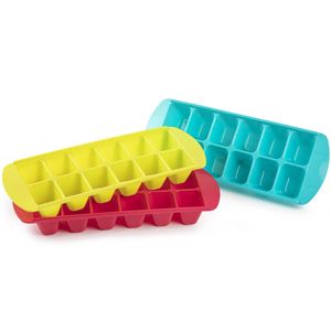 3x stuks IJsblokjes/ijsklontjes maken bakjes in 3 felle kleuren 29 x 11 cm - IJsblokjesvormen