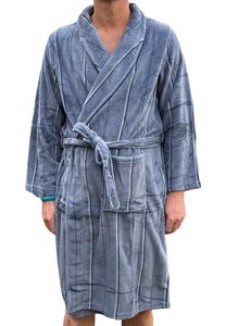 Zachte fleece herenbadjas grijs - streepmotief